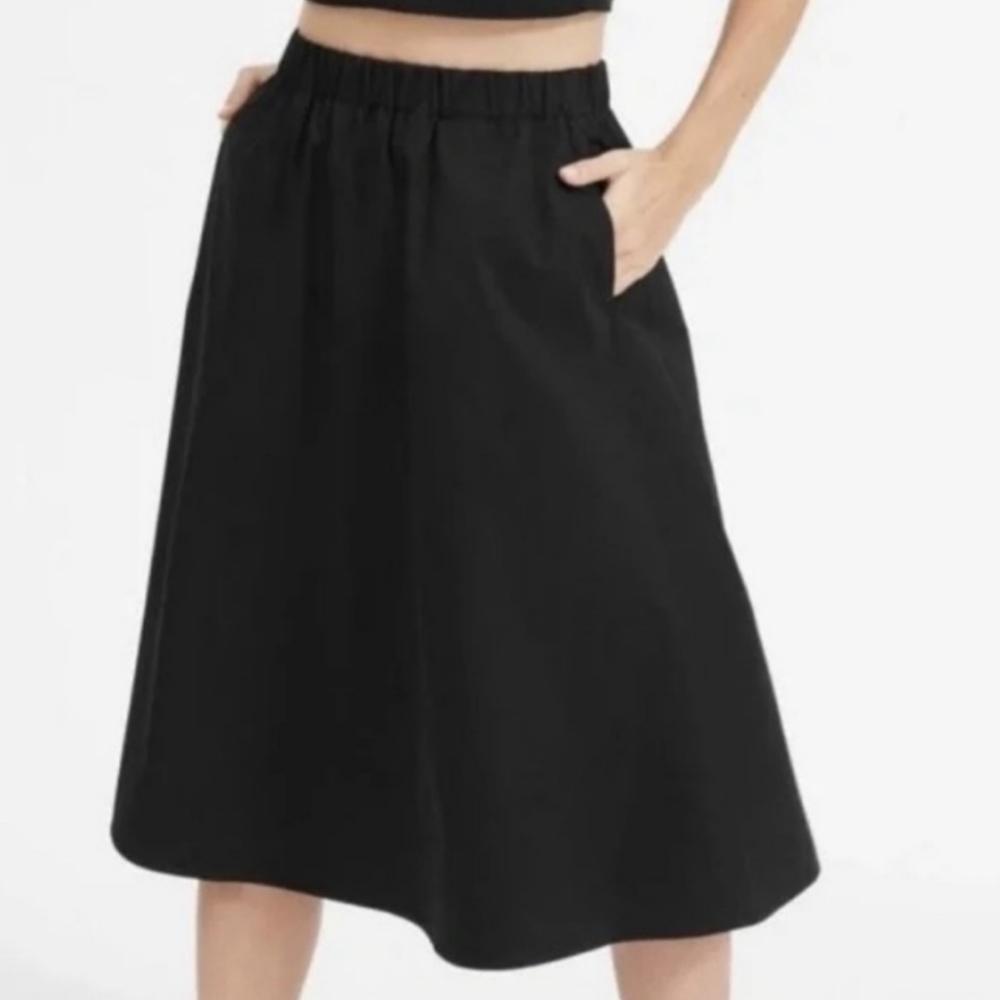 Everlane Black Poplin Midi Skirt Small